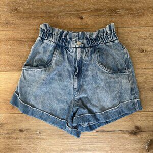 Isabel Marant Étoile Itea Paperbag Denim Shorts Acid Wash Blue Cuffed High Rise